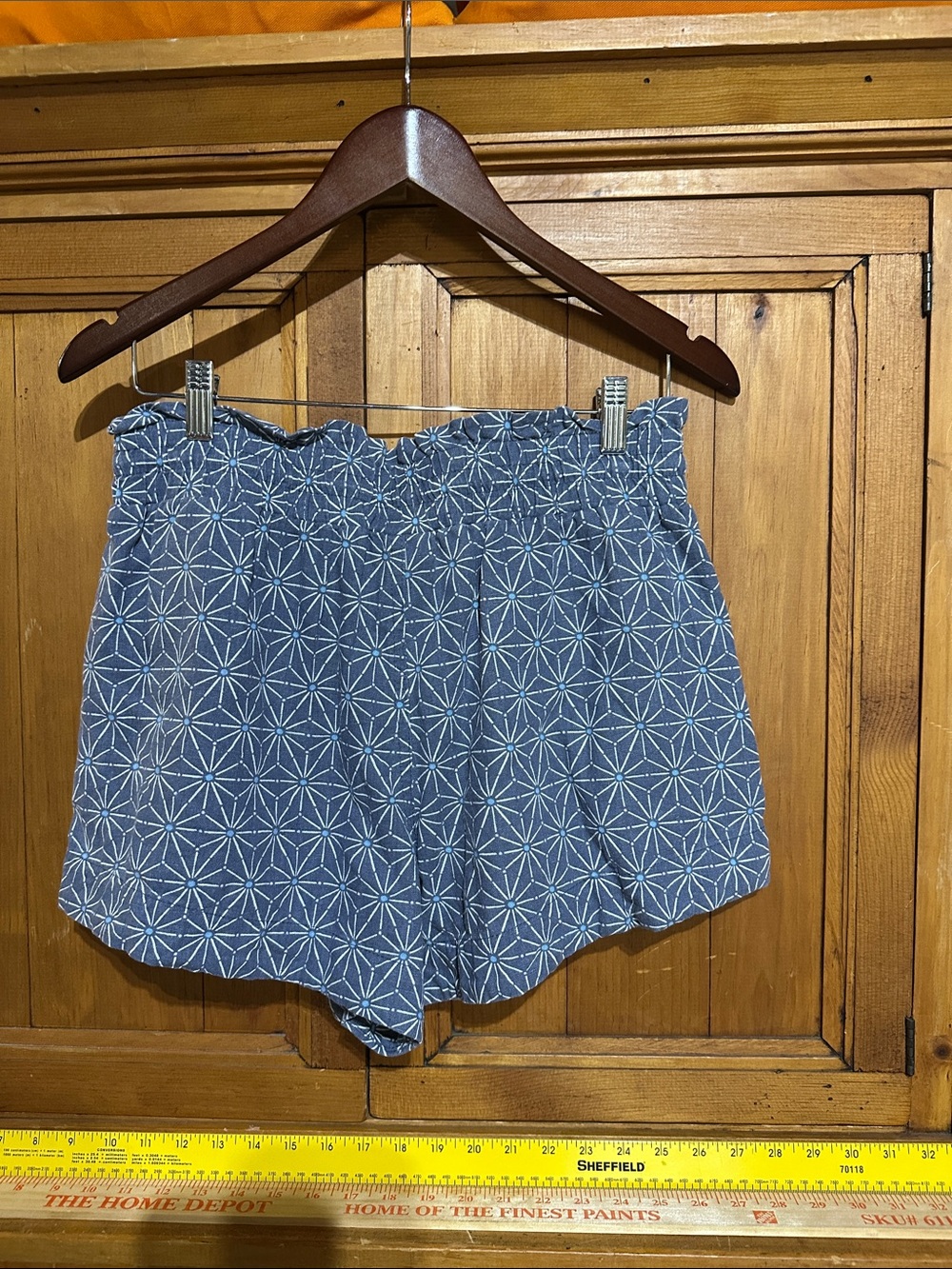 a new day Blue Geometric Paperbag-Waist Shorts with Tie - Picture 4 of 5